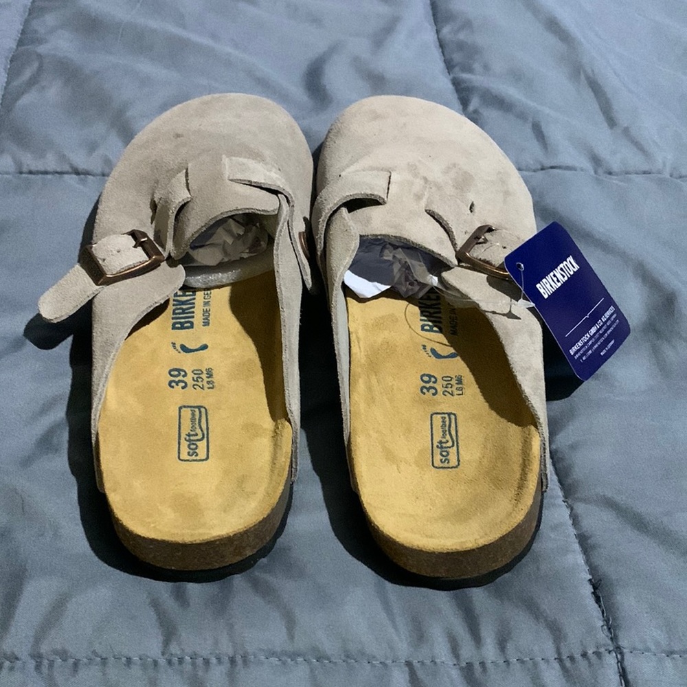 Birkenstock Boston Clogs Taupe 39 Woman’s Size 8 / 8.5 Soft Footbed Narrow